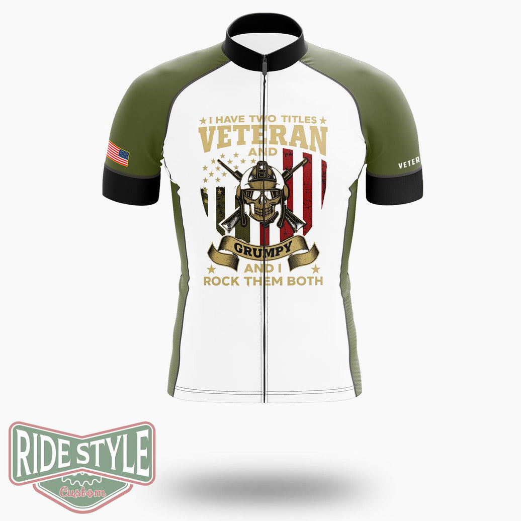 Veteran & Grumpy Military Pride Cycling Jersey - Short Sleeve Cycling Jersey-White