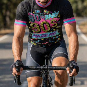 80s 90s Baby Made Me, Nostalgia 80s Cycling Jersey Full Kit - Short Sleeve Cycling Jersey-White