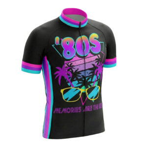 80s Tropical Retro, The 80s Memories, Miami Vice Bike Cycling Jersey - Short Sleeve Cycling Jersey-White