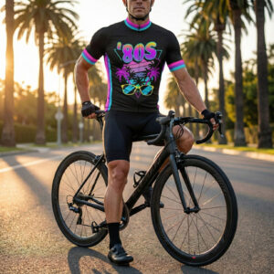 80s Tropical Retro, The 80s Memories, Miami Vice Bike Cycling Jersey - Short Sleeve Cycling Jersey-White
