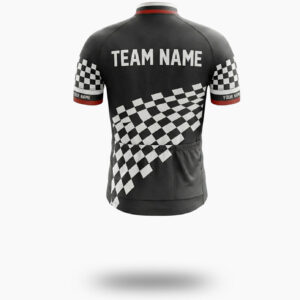 Black Men's Cycling Jersey, Custom Team Name, Personalized Name, Logo Team, Checkered Bike Jersey - Short Sleeve Cycling Jersey-White
