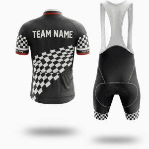 Black Men's Cycling Jersey, Custom Team Name, Personalized Name, Logo Team, Checkered Bike Jersey - Short Sleeve Cycling Jersey Kit-White