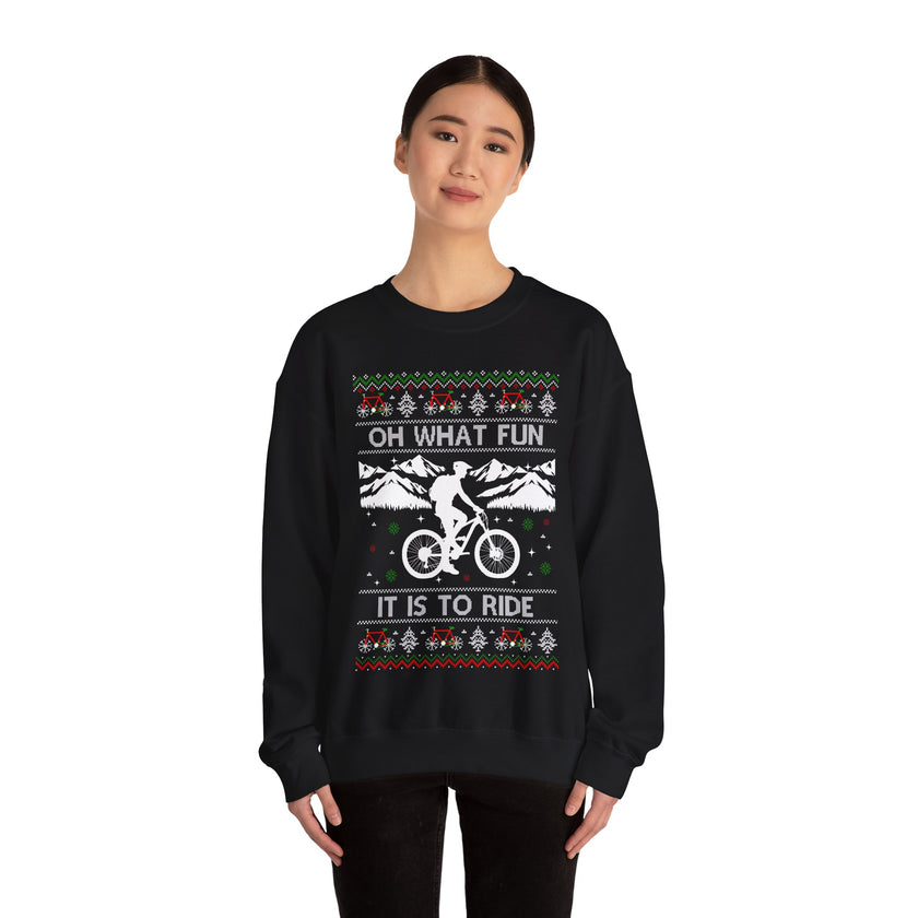 Mountain Bike Ugly Christmas Sweatshirt, MTB Oh What Fun It Is To Ride Sweatshirt