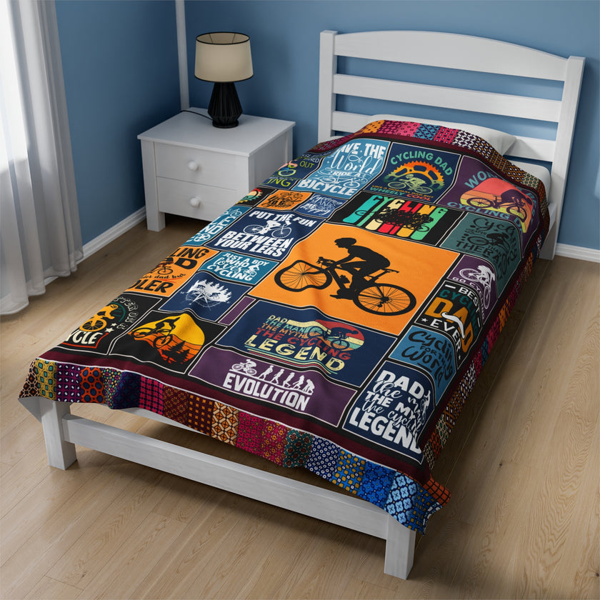 Cycling Blanket, Love Bicycle Blanket, Love Cycling, Gift For Cyclist Velveteen Plush Blanket