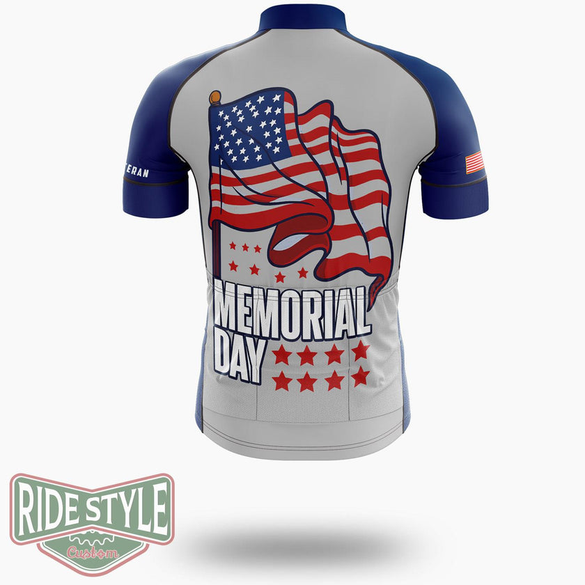 4th July American Flag Memorial Day Cycling Jersey Kit - Short Sleeve Cycling Jersey-White