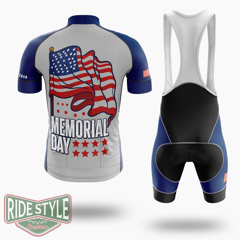 4th July American Flag Memorial Day Cycling Jersey Kit - Short Sleeve Cycling Jersey Kit-White