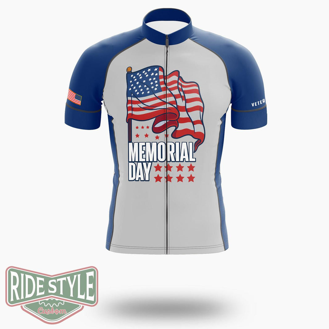 4th July American Flag Memorial Day Cycling Jersey Kit - Short Sleeve Cycling Jersey-White
