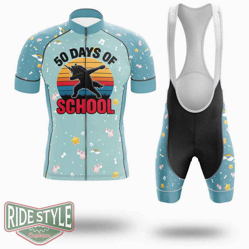 50 Days Of School Dabbing Unicorn Cycling Jersey Kit, Bicycle Clothing - Short Sleeve Cycling Jersey Kit-White