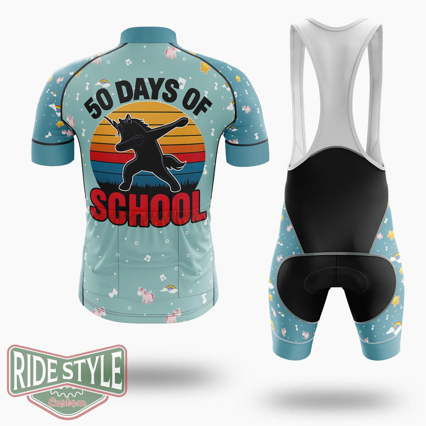 50 Days Of School Dabbing Unicorn Cycling Jersey Kit, Bicycle Clothing - Short Sleeve Cycling Jersey Kit-White