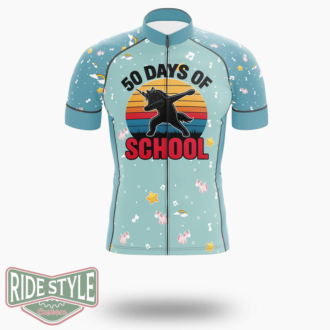 50 Days Of School Dabbing Unicorn Cycling Jersey Kit, Bicycle Clothing - Short Sleeve Cycling Jersey-White