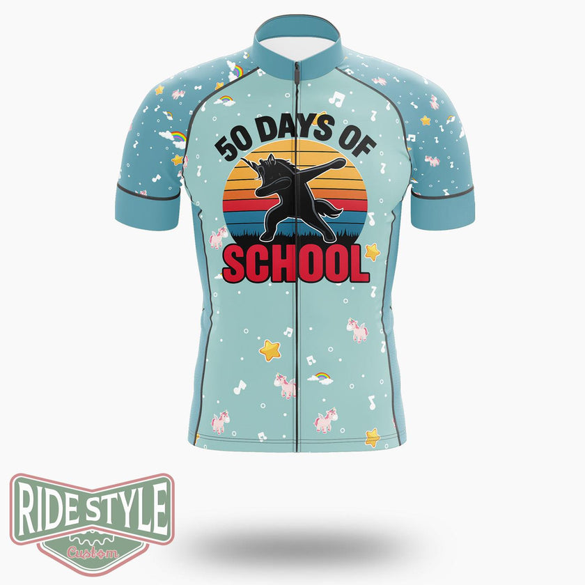 50 Days Of School Dabbing Unicorn Cycling Jersey Kit, Bicycle Clothing - Short Sleeve Cycling Jersey-White