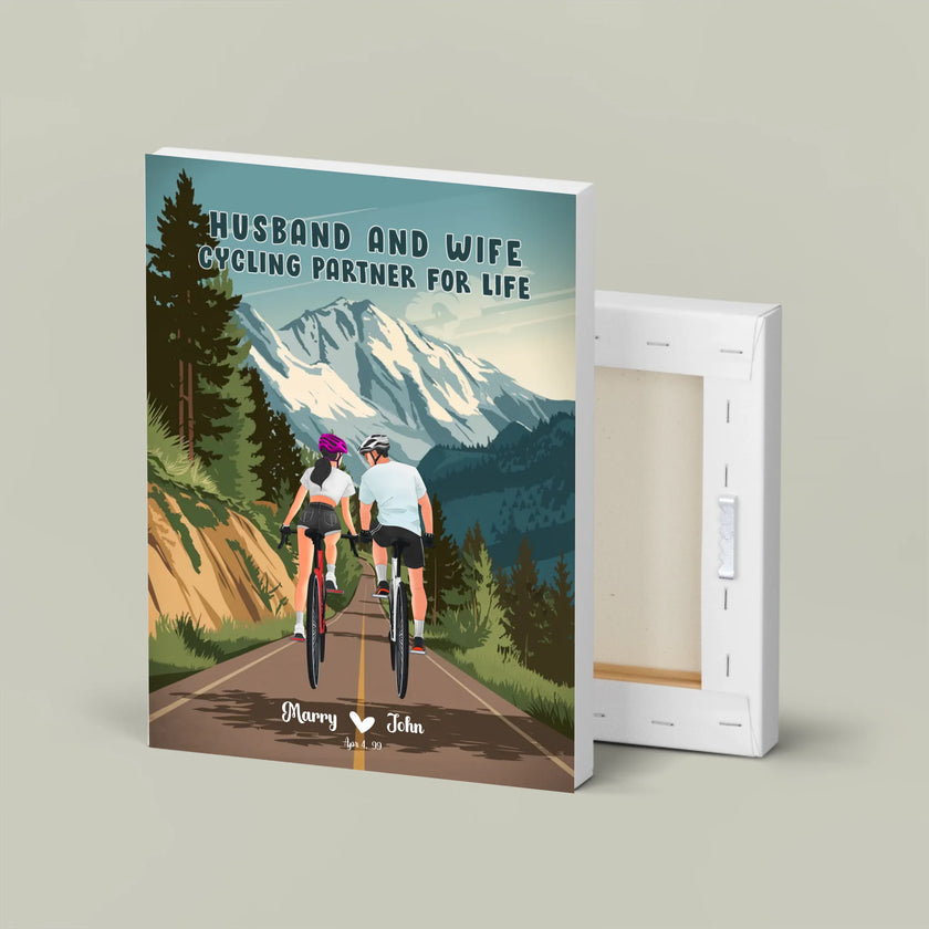 Husband and Wife Cycling Partner For Life Personalized Cycling Canvas, Gift For Cyclist