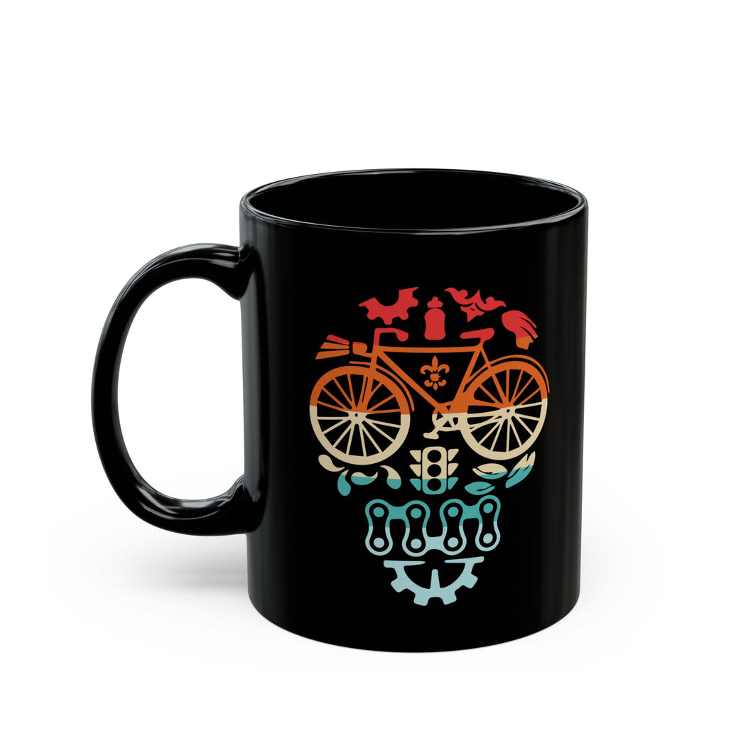 Cycling Skull Mug, Bicycle Parth Skull Mug 11oz, 15oz, Bike Lover Gift Mug