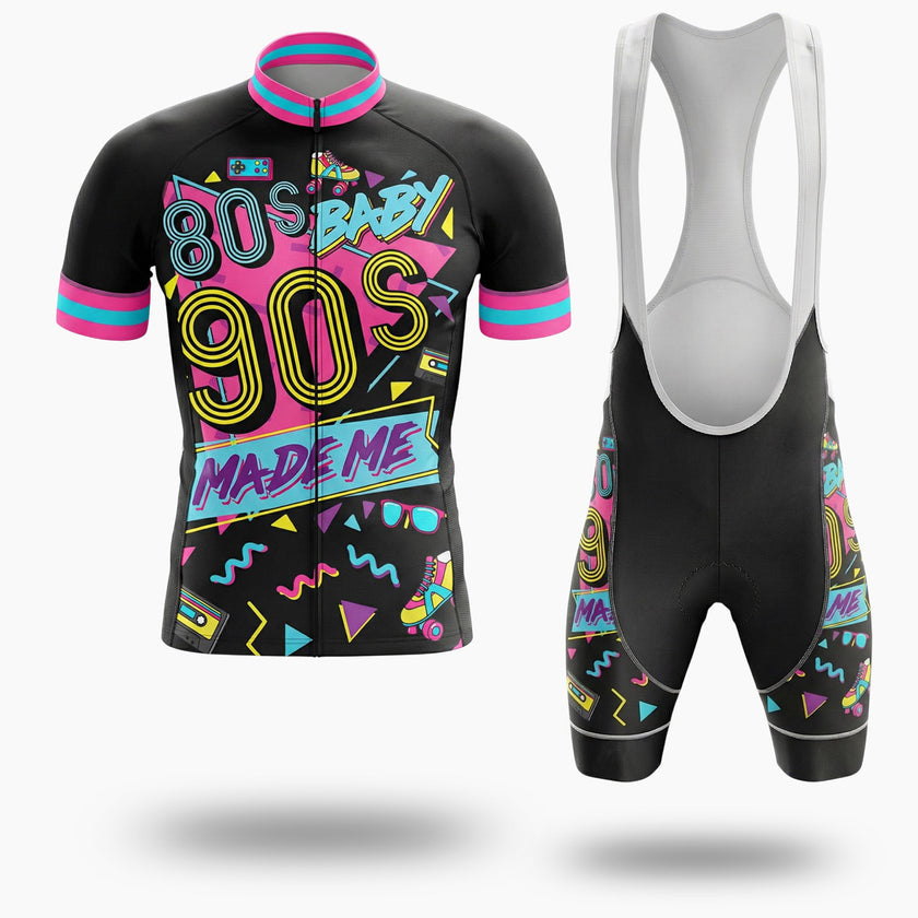 80s 90s Baby Made Me, Nostalgia 80s Cycling Jersey Full Kit - Short Sleeve Cycling Jersey Kit-White
