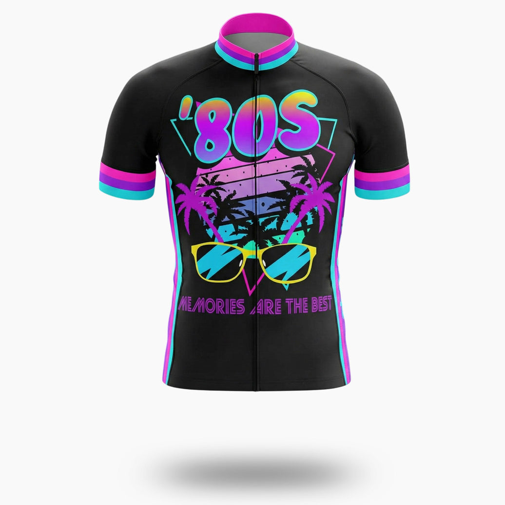 80s Tropical Retro, The 80s Memories, Miami Vice Bike Cycling Jersey - Short Sleeve Cycling Jersey-White