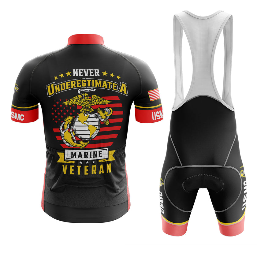 USMC Marine Corps Cycling Jersey - Never Underestimate A Marine Veteran Jersey & Bib Shorts