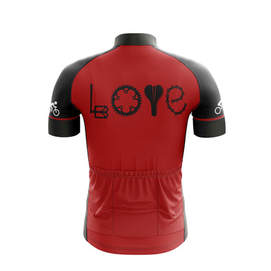 Love Cycling By Bike Part Cycling Jersey, LOVE Spelled Out In Bike Pedal Wheel Seat And Chain Cycling Kit