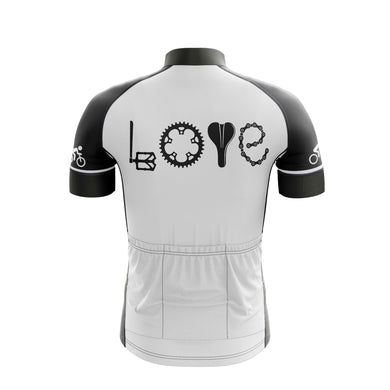 Love Cycling By Bike Part Cycling Jersey, LOVE Spelled Out In Bike Pedal Wheel Seat And Chain Cycling Kit