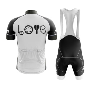 Love Cycling By Bike Part Cycling Jersey, LOVE Spelled Out In Bike Pedal Wheel Seat And Chain Cycling Kit
