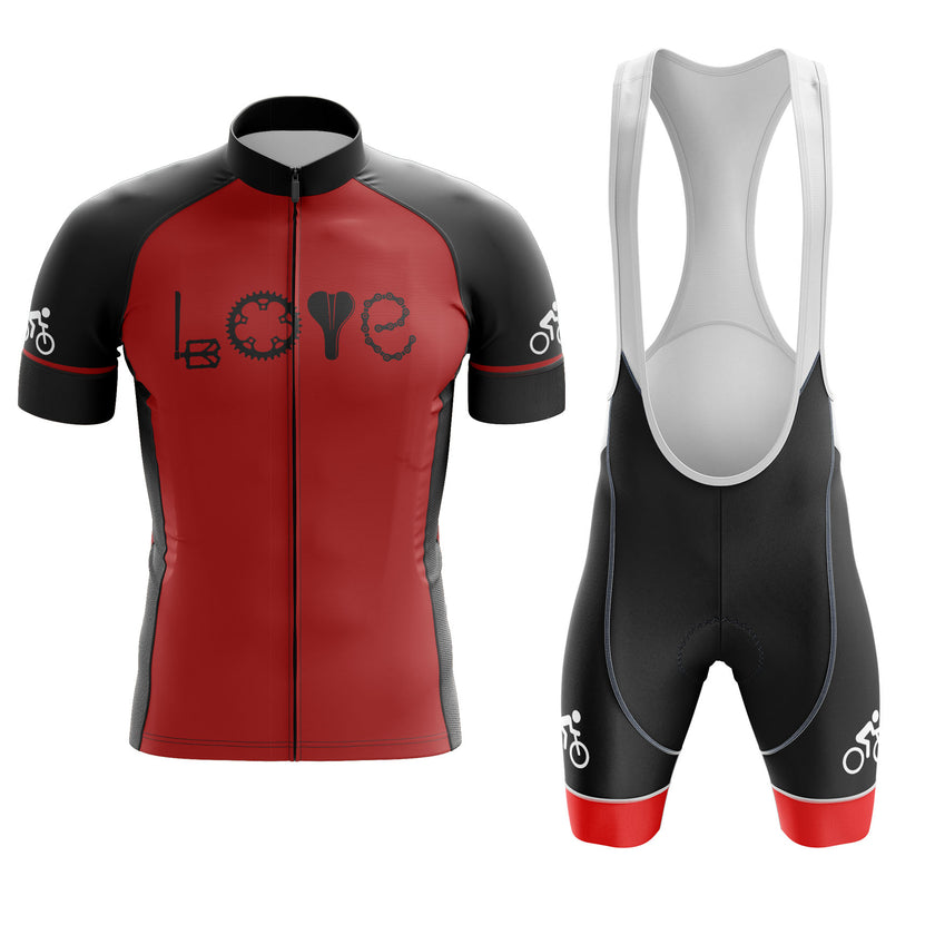 Love Cycling By Bike Part Cycling Jersey, LOVE Spelled Out In Bike Pedal Wheel Seat And Chain Cycling Kit