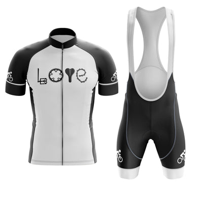 Love Cycling By Bike Part Cycling Jersey, LOVE Spelled Out In Bike Pedal Wheel Seat And Chain Cycling Kit