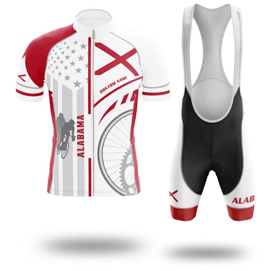 Alabama Cycling Jersey, Alabama State Flag Cycling Set - Short Sleeve Cycling Jersey Kit-White