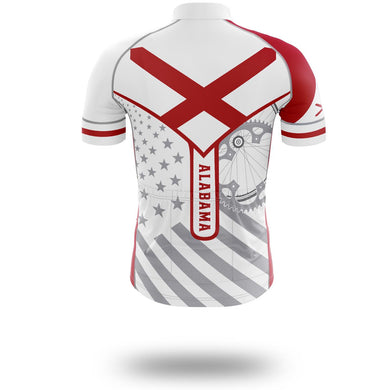 Alabama Cycling Jersey, Alabama State Flag Cycling Set - Short Sleeve Cycling Jersey-White