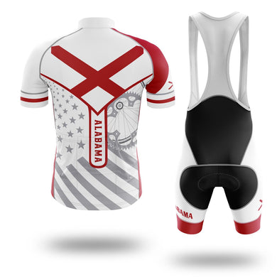 Alabama Cycling Jersey, Alabama State Flag Cycling Set - Short Sleeve Cycling Jersey Kit-White