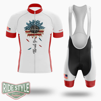American Flag Sunflower Shirt, Veterans Sunflower Shirt, Thank You Veterans Shirt - Short Sleeve Cycling Jersey Kit-White