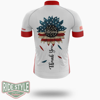 American Flag Sunflower Shirt, Veterans Sunflower Shirt, Thank You Veterans Shirt - Short Sleeve Cycling Jersey-White