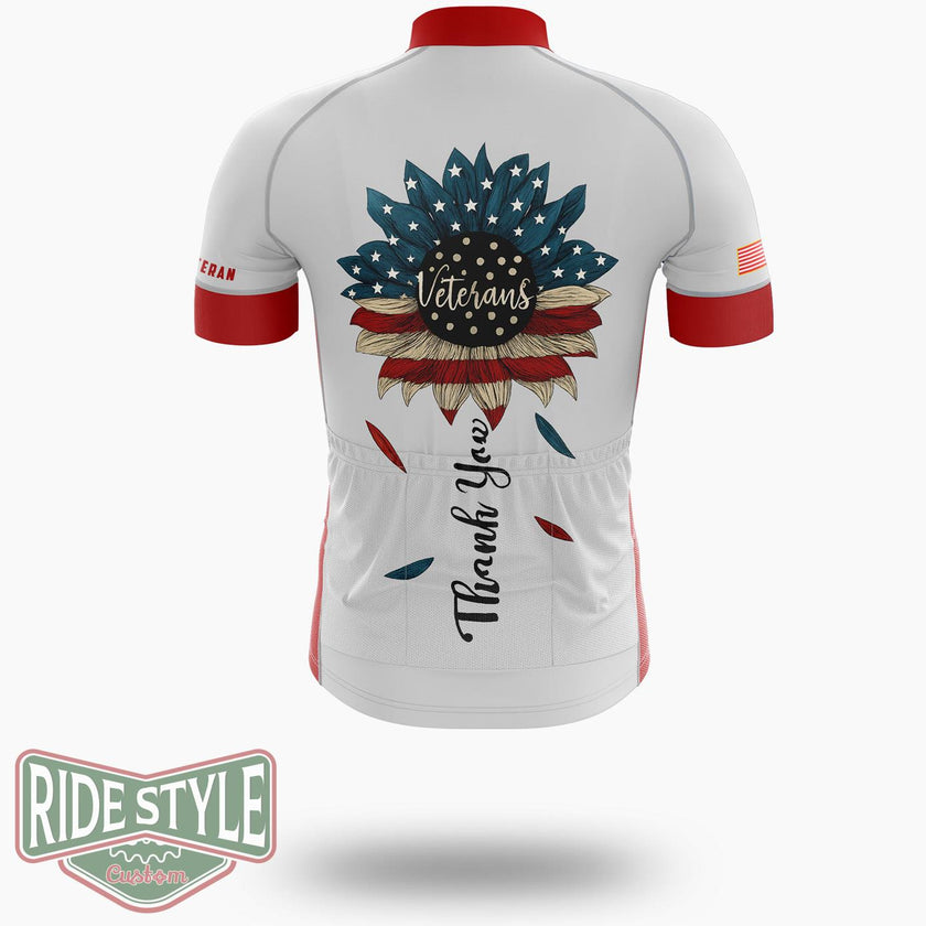 American Flag Sunflower Shirt, Veterans Sunflower Shirt, Thank You Veterans Shirt - Short Sleeve Cycling Jersey-White