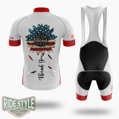 American Flag Sunflower Shirt, Veterans Sunflower Shirt, Thank You Veterans Shirt - Short Sleeve Cycling Jersey Kit-White