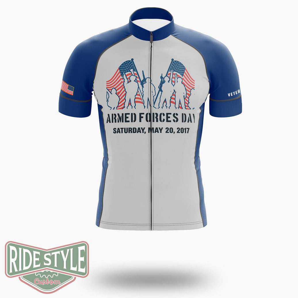 Armed Forces Day Military, May 19th Memorial Day Cycling Jersey Kit - Short Sleeve Cycling Jersey-White