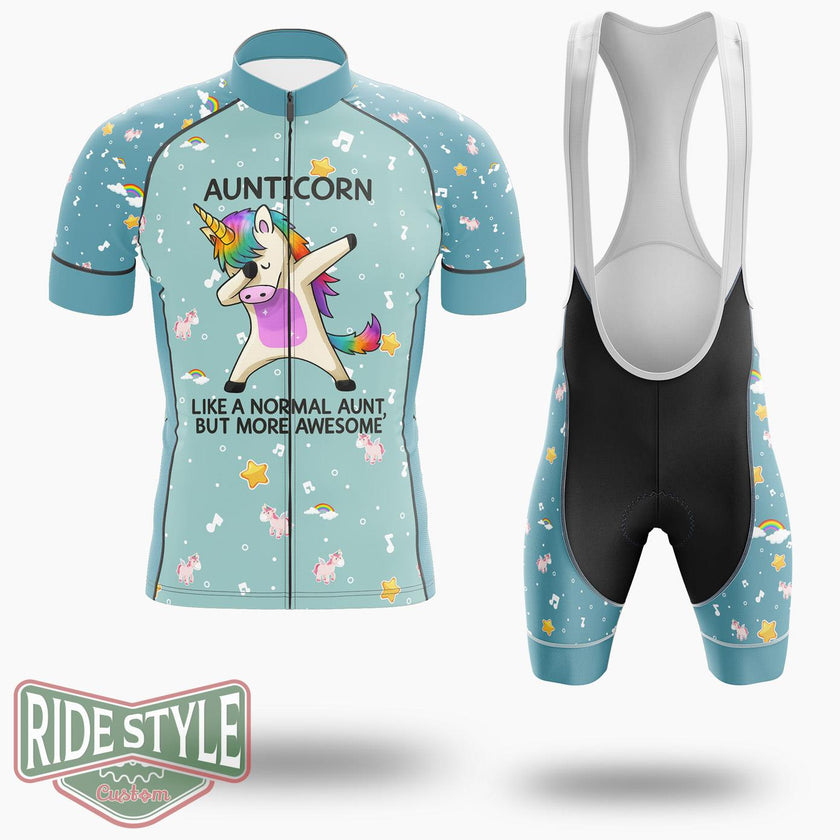 Aunticorn The Best Auntie Unicorn Cycling Jersey Kit, Bicycle Clothing - Short Sleeve Cycling Jersey Kit-White