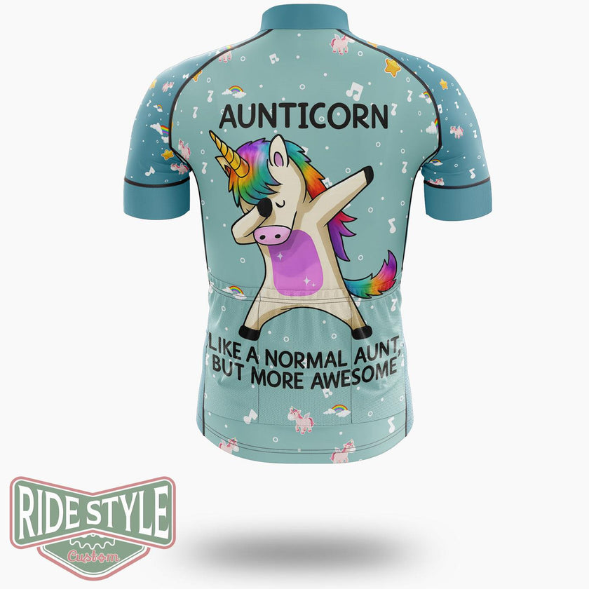 Aunticorn The Best Auntie Unicorn Cycling Jersey Kit, Bicycle Clothing - Short Sleeve Cycling Jersey-White