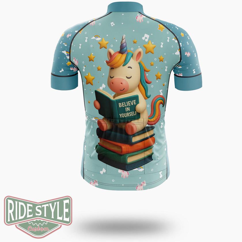 Believe In Yourself Unicorn Cycling Jersey Kit, Bicycle Clothing - Short Sleeve Cycling Jersey-White