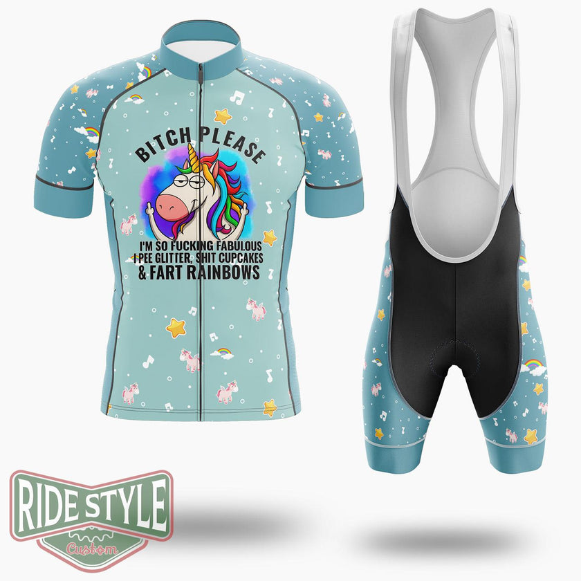 Bitch Please Unicorn Cycling Jersey Kit, Bicycle Clothing - Short Sleeve Cycling Jersey Kit-White