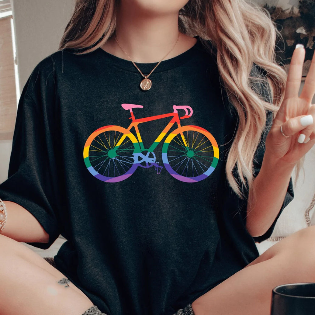 LGBT Bike Shirt, Queer Biking TShirt, Rainbow Cyclist T-Shirt, LGBTQ Pride Shirt