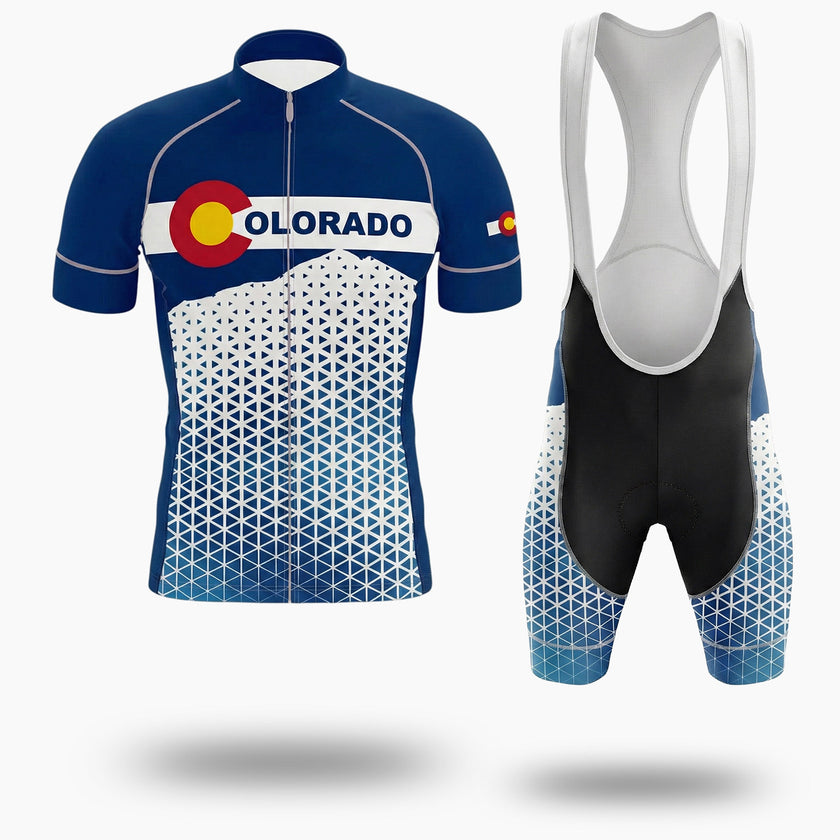 Blue Colorado Cycling Jersey, Halftone Men's Bike Jersey - Short Sleeve Cycling Jersey Kit-White