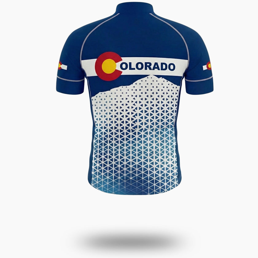 Blue Colorado Cycling Jersey, Halftone Men's Bike Jersey - Short Sleeve Cycling Jersey-White