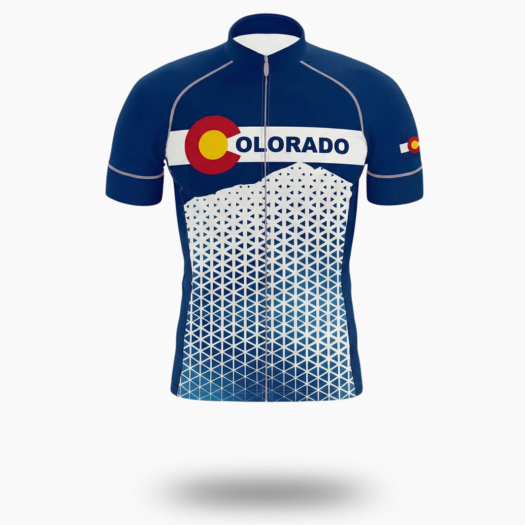 Blue Colorado Cycling Jersey, Halftone Men's Bike Jersey - Short Sleeve Cycling Jersey-White