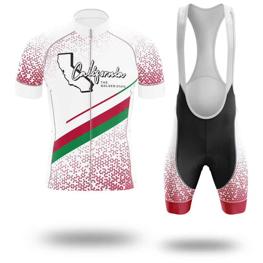 California Cycling Short Sleeve Jersey, California Map Cycling Jersey Bib Short - Short Sleeve Cycling Jersey Kit-White