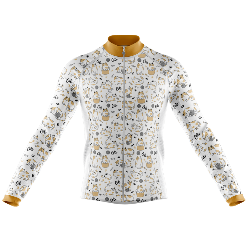 Cat Cycling Jersey Long Sleeve, White Long Sleeve Cycling Jersey - Cycling Long Sleeve Jersey-White