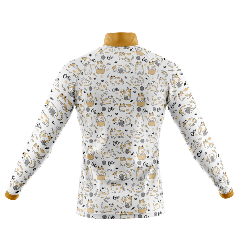 Cat Cycling Jersey Long Sleeve, White Long Sleeve Cycling Jersey - Cycling Long Sleeve Jersey-White