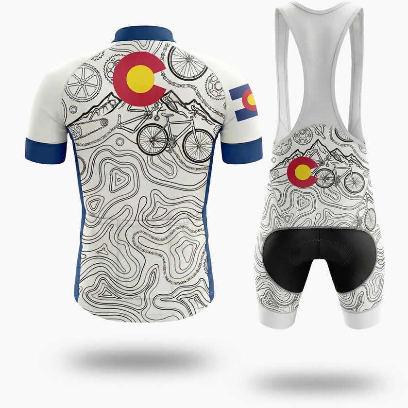 Colorado Bike Men's Jersey, Bicycle Parts Pattern Cycling Jersey - Short Sleeve Cycling Jersey Kit-White