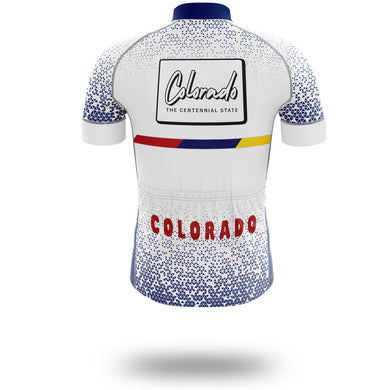 Colorado Cycling Short Sleeve Jersey, Colorado State Map Cycling Jersey Bib Short - Short Sleeve Cycling Jersey-White