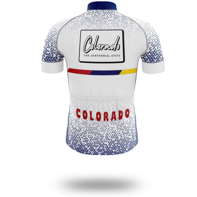 Colorado Cycling Short Sleeve Jersey, Colorado State Map Cycling Jersey Bib Short - Short Sleeve Cycling Jersey-White