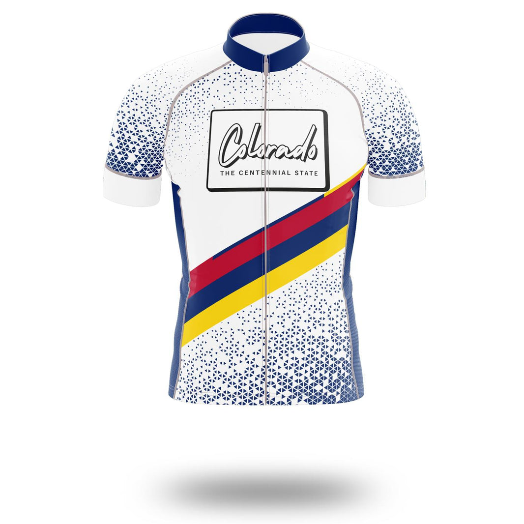 Colorado Cycling Short Sleeve Jersey, Colorado State Map Cycling Jersey Bib Short - Short Sleeve Cycling Jersey-White
