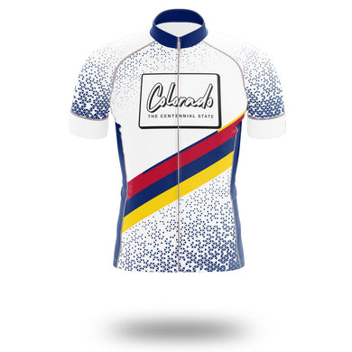 Colorado Cycling Short Sleeve Jersey, Colorado State Map Cycling Jersey Bib Short - Short Sleeve Cycling Jersey-White