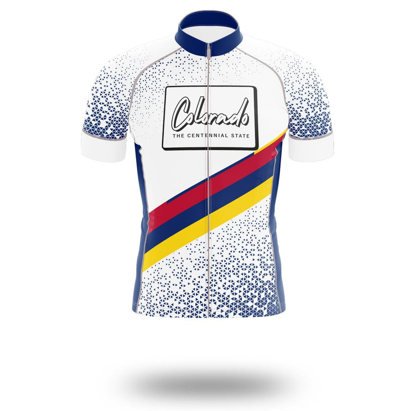 Colorado Cycling Short Sleeve Jersey, Colorado State Map Cycling Jersey Bib Short - Short Sleeve Cycling Jersey-White